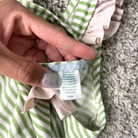 Eberjey Swimsuit Girls 8 Green & White Striped Ruffled Back Bow Detail One Piece - Picture 3 of 3